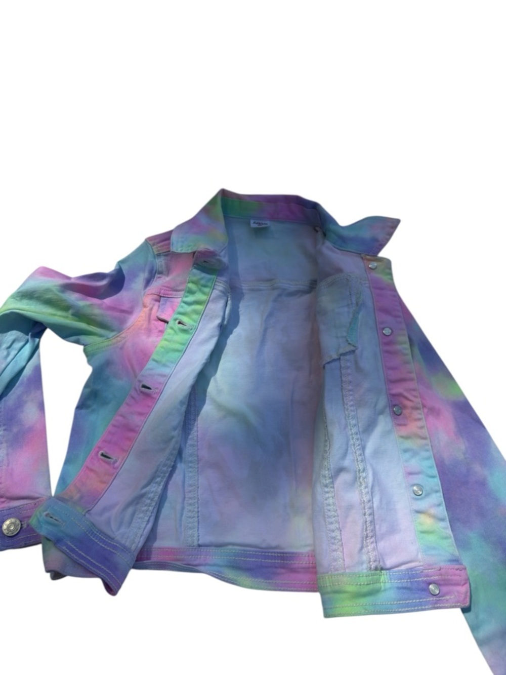 Fabkids Pastel Tie Dye Denim Jacket Girls L 10/12 Stretch Kidcore Aesthetic - Picture 6 of 13